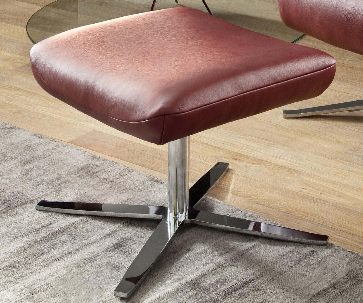DREHSESSEL INKL. HOCKER RANDY Rot Leder - Silberfarben/Rot, Leder (79/117/96cm) - KAWOLA
