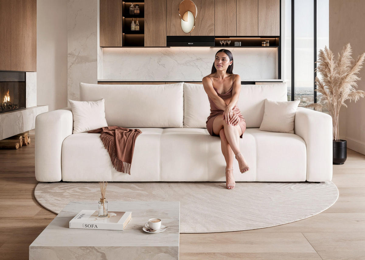 SCHLAFSOFA PEDRO mit Bettkasten Creme - Creme, Holzwerkstoff/Kunststoff (244/79/93cm) - Idohome