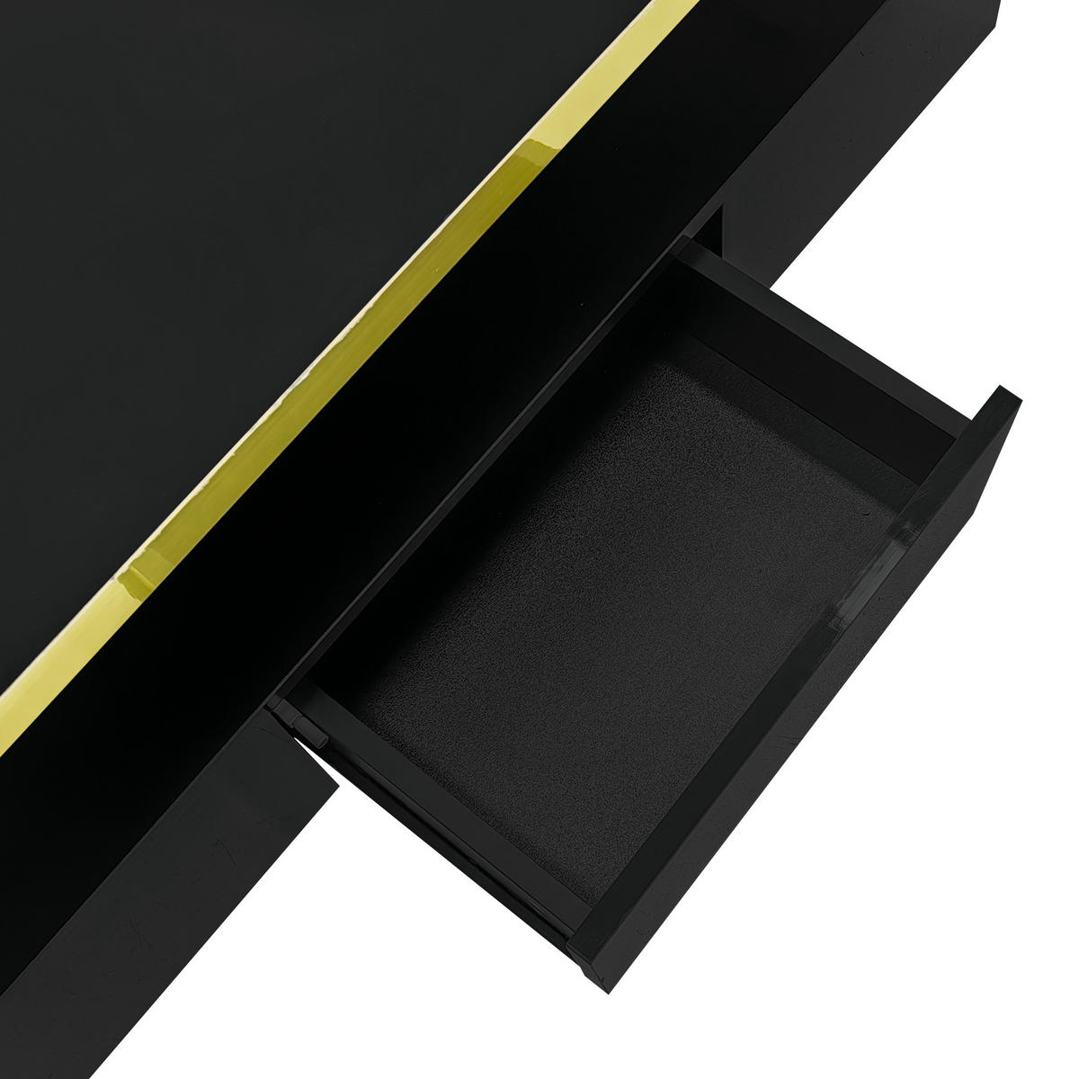 COUCHTISCH 100/50/38,5 cm schwarz Hochglanz mit 2 Ablageebenen und Schublade mit LED-Beleuchtung - Schwarz, Holzwerkstoff (100/50/39cm) - OKWISH