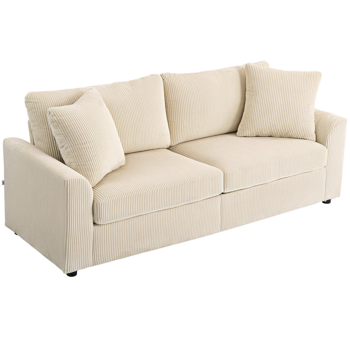 SOFA, 3-Sitzer, Cord, breit, cremeweiß, 212cm - Multicolor, Holzwerkstoff (212/88/80cm) - FORIOUS