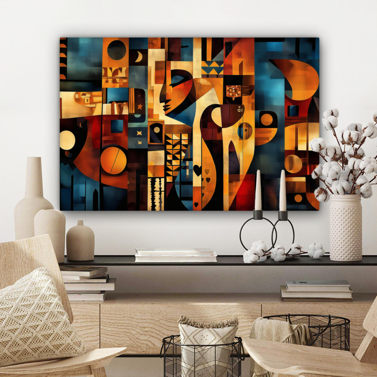 LEINWANDBILD Figuren - Abstrakt - Symbole Gemälde 60x40 cm - Terracotta, Textil (60/40cm) - MuchoWow