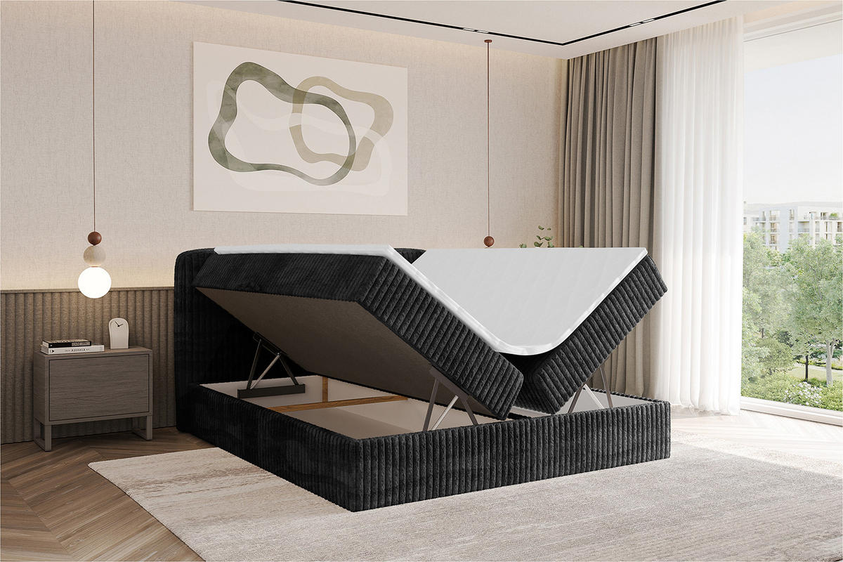 BOXBETT mit Matratze H4 - NINA - 160x200 cm - Schwarz - Graubraun, Holzwerkstoff (160/200cm) - ALTDECOR