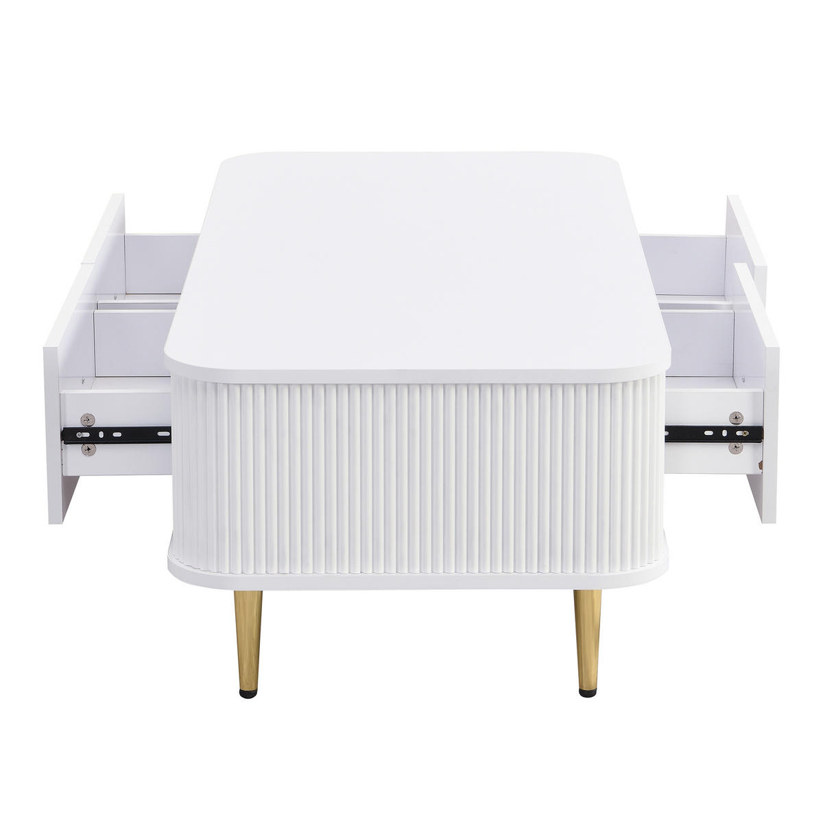 COUCHTISCH 105/51/38 cm Weiß aus MDF mit 4 Schubladen und goldfarbenen Beinen - Weiß, Holzwerkstoff (105/51/38cm) - OKWISH