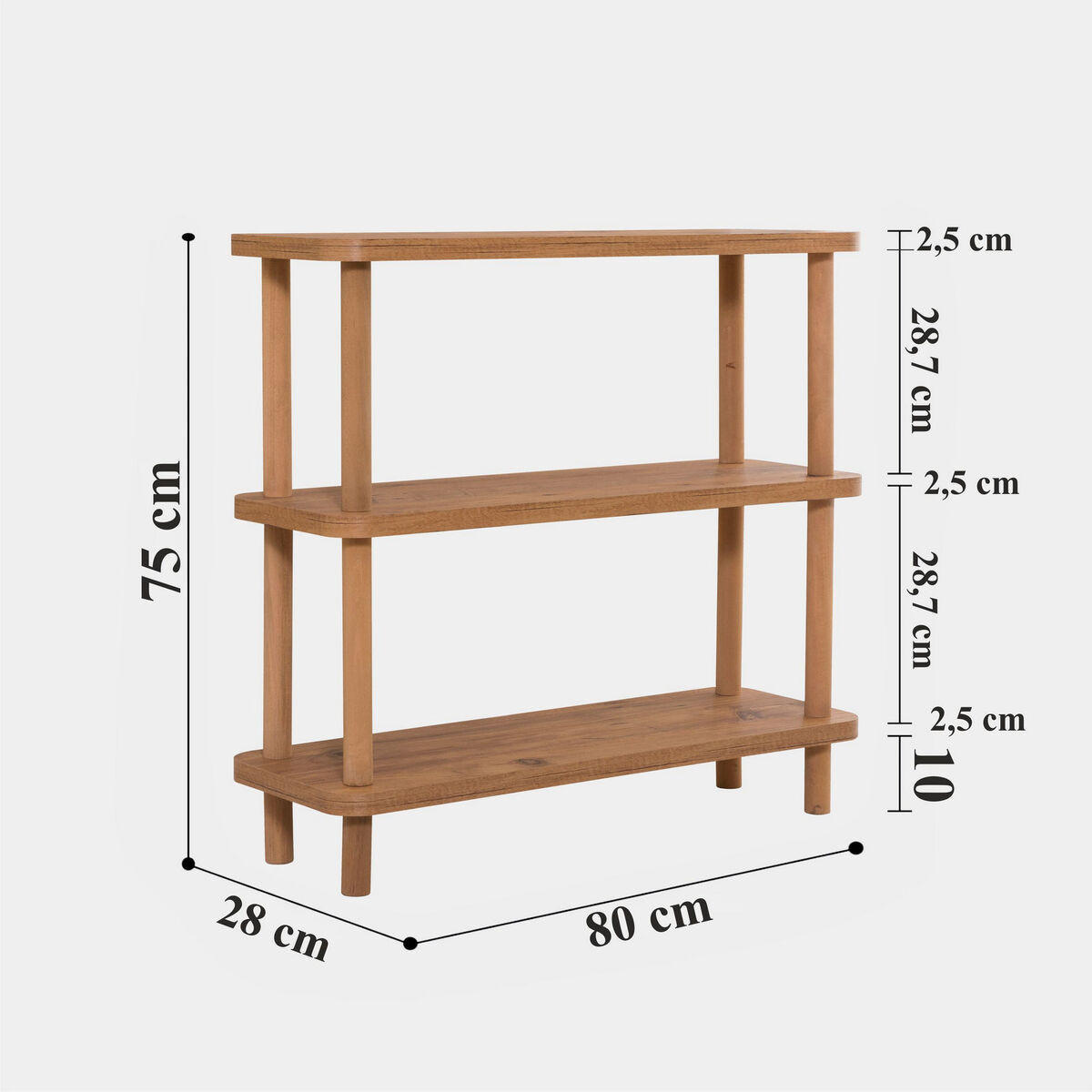 REGAL mit 3 böden in atlantik-kiefer-optik 28/80/75 cm - Eschefarben, Holzwerkstoff (28/75/33cm) - Calicosy