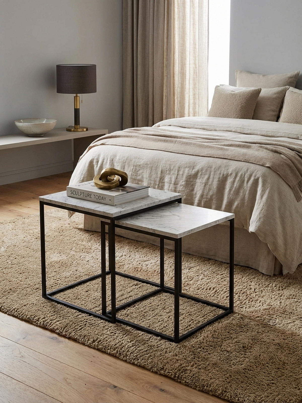 BEISTELLTISCH Set – 2-teilig Marmoroptik Metall 40x42,5x40 cm 35x39,5x35 cm - Schwarz/Weiß, Holz/Metall (40/40/42cm) - KADIMA DESIGN