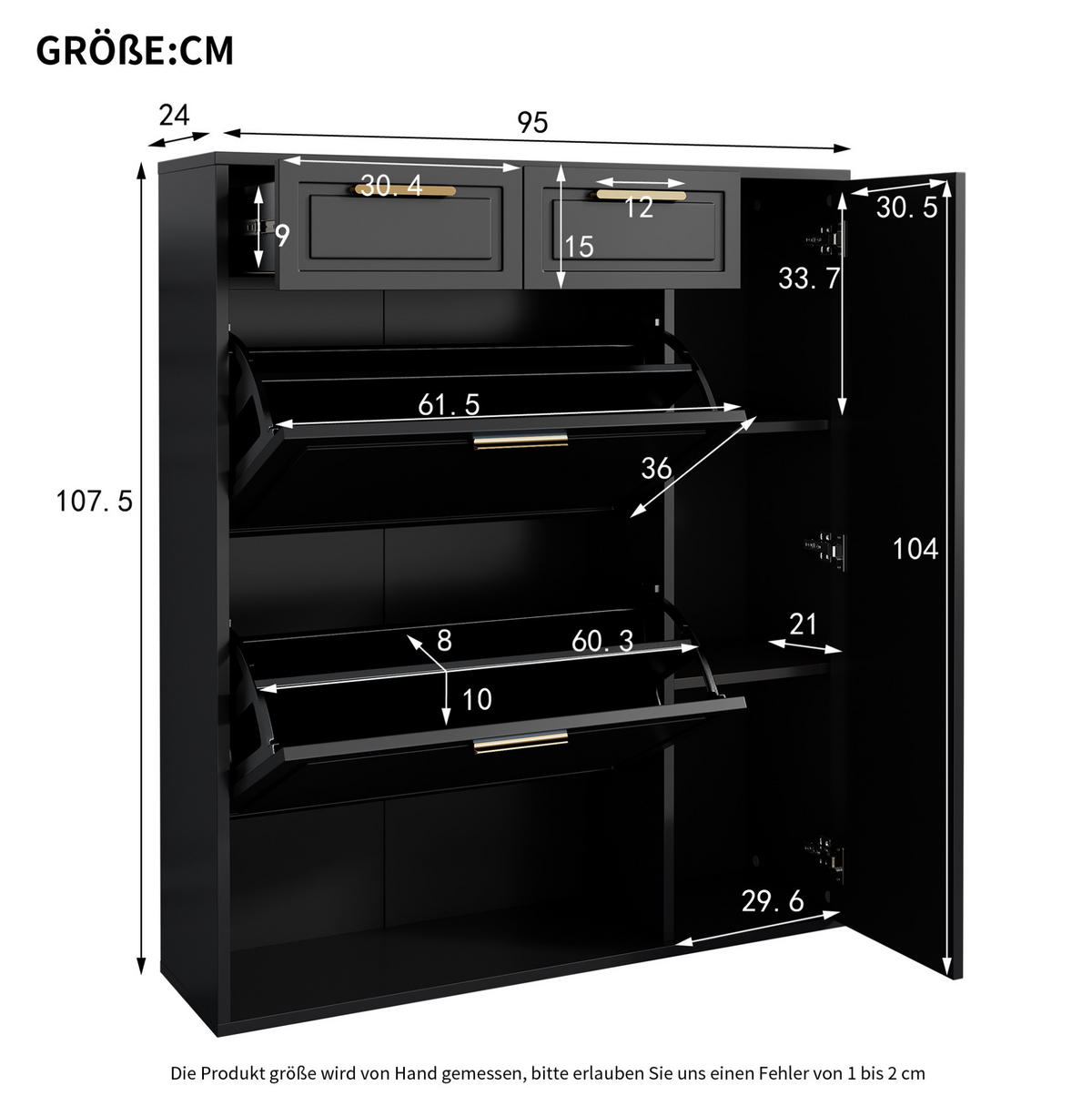 SCHUHSCHRANK 95/107/24 cm Schwarz aus Spanplatte mit verstellbaren Regalböden - Schwarz, Holzwerkstoff (95/107/24cm) - OKMYHOME