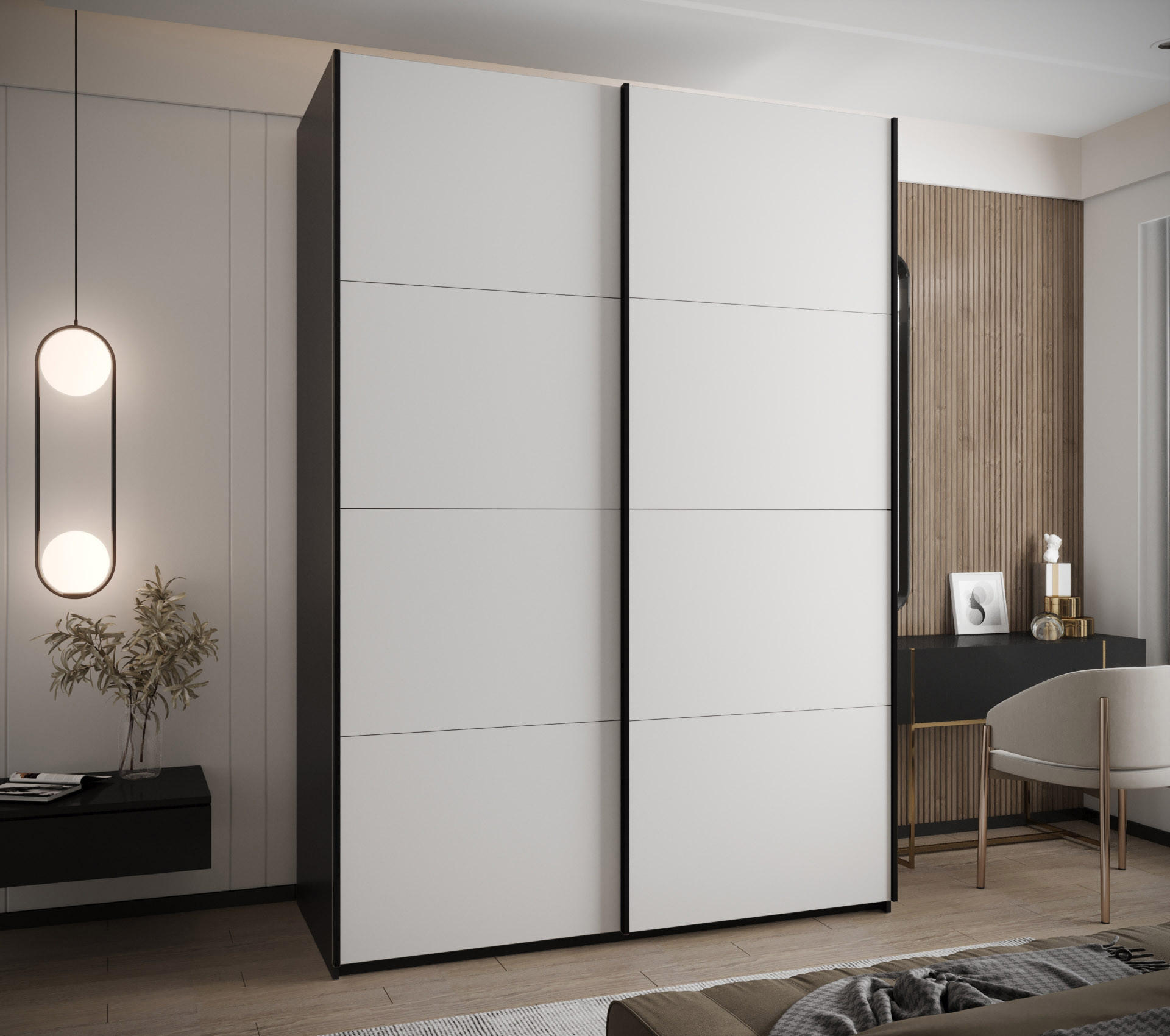 SCHWEBETÜRENSCHRANK 245,5/180/64 2-türig - Schwarz/Weiß, Holz/Metall (180/245/64cm) - Abiks Möbel