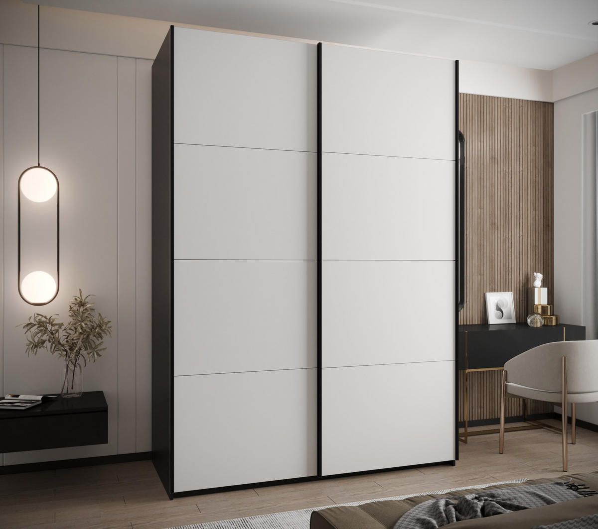 SCHWEBETÜRENSCHRANK 245,5/170/64 2-türig - Schwarz/Weiß, Holz/Metall (170/245/64cm) - Abiks Möbel