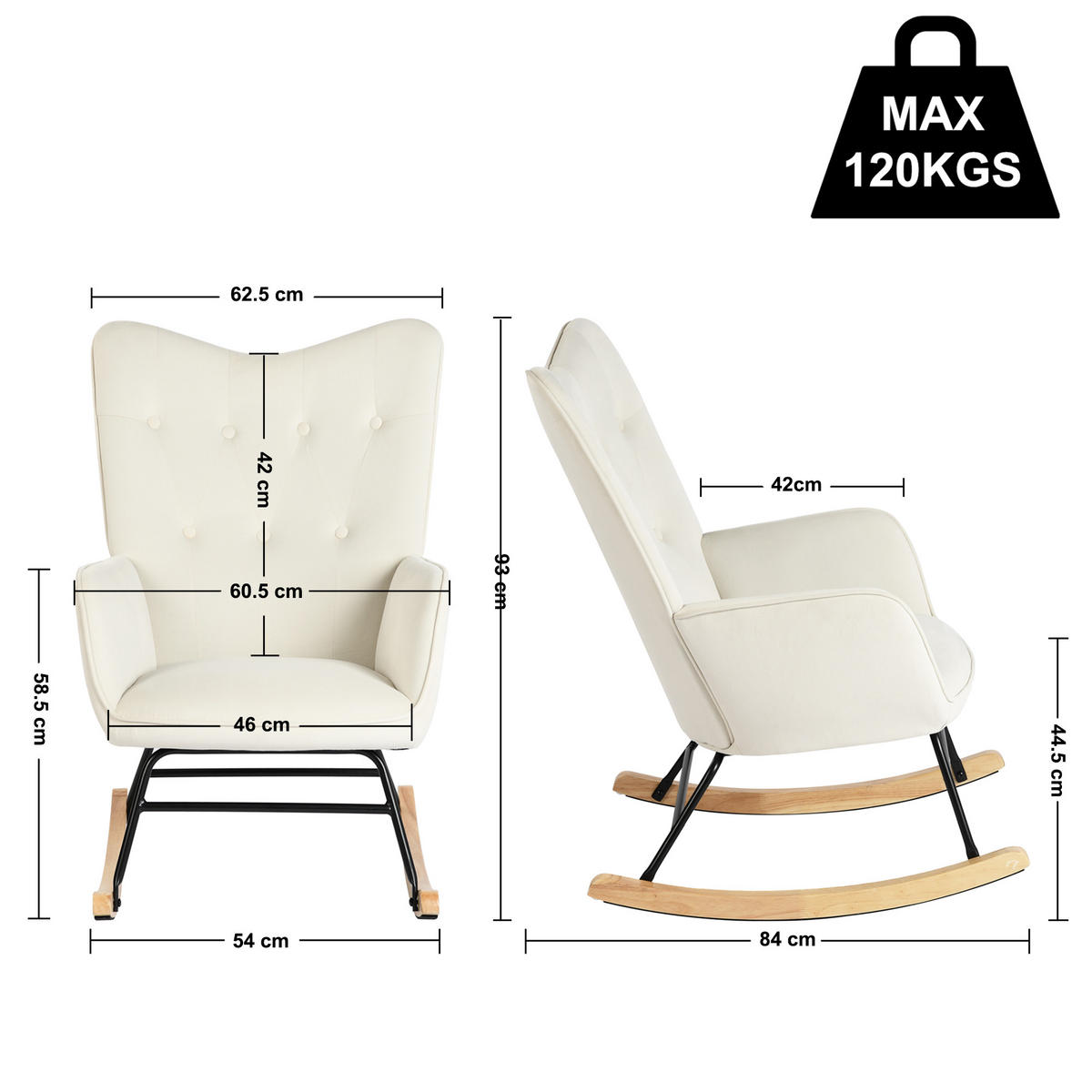 SCHAUKELSESSEL Samt Beige - Eichefarben/Beige, Holz/Textil (84/93/63cm) - Urban Meuble
