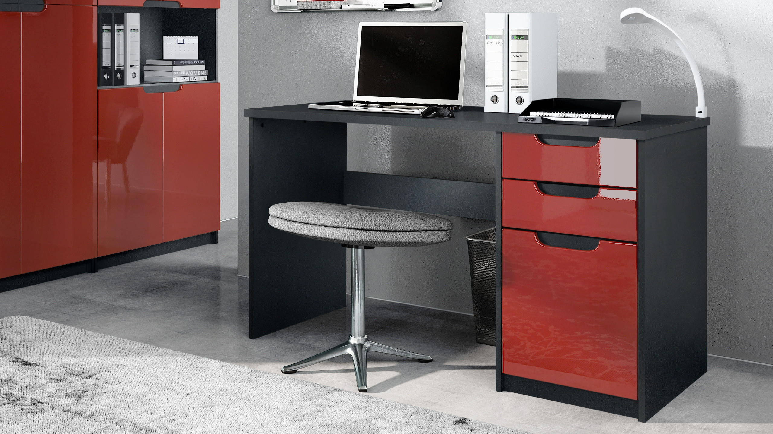 SCHREIBTISCH Logan Fronten in Bordeaux Hochglanz - Bordeaux, Holzwerkstoff (60/129/76cm) - Vladon