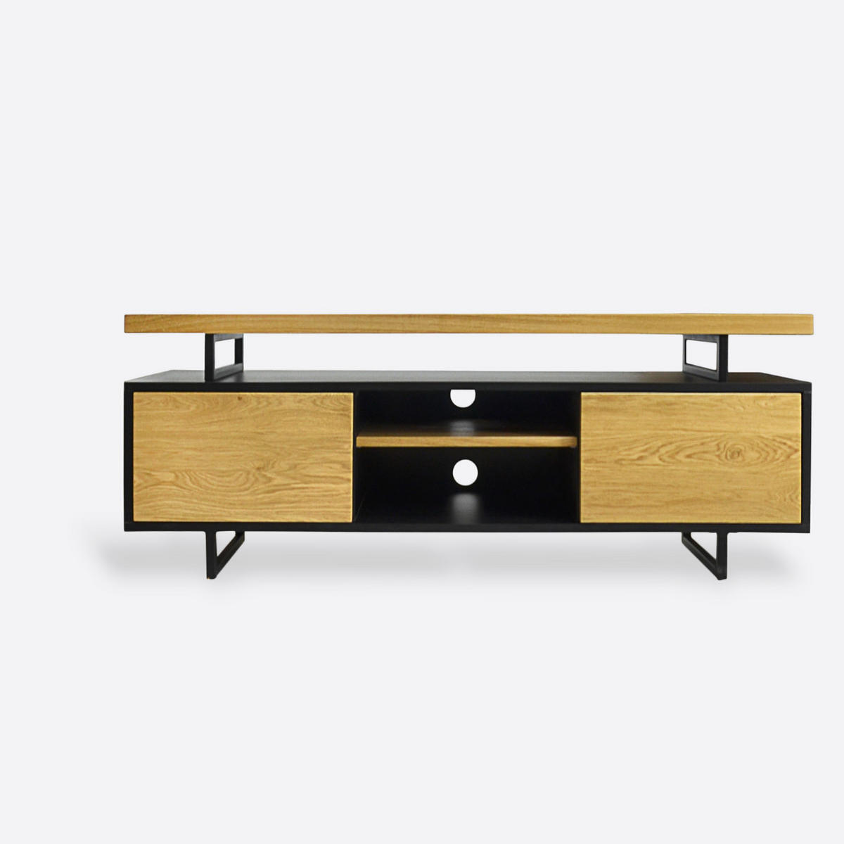 TV-SCHRANK aus Eiche im industriellen Stil auf Metallbeinen NESCA III - Eichefarben, Holz (150/55/40cm) - Rawood Furniture