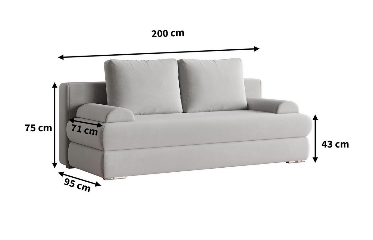 POHOVKA ASPERO, Plyšová látka PAROS, Šedá - šedá/stříbrná, kompozitní dřevo/textil (200/75/95cm) - MASSENO