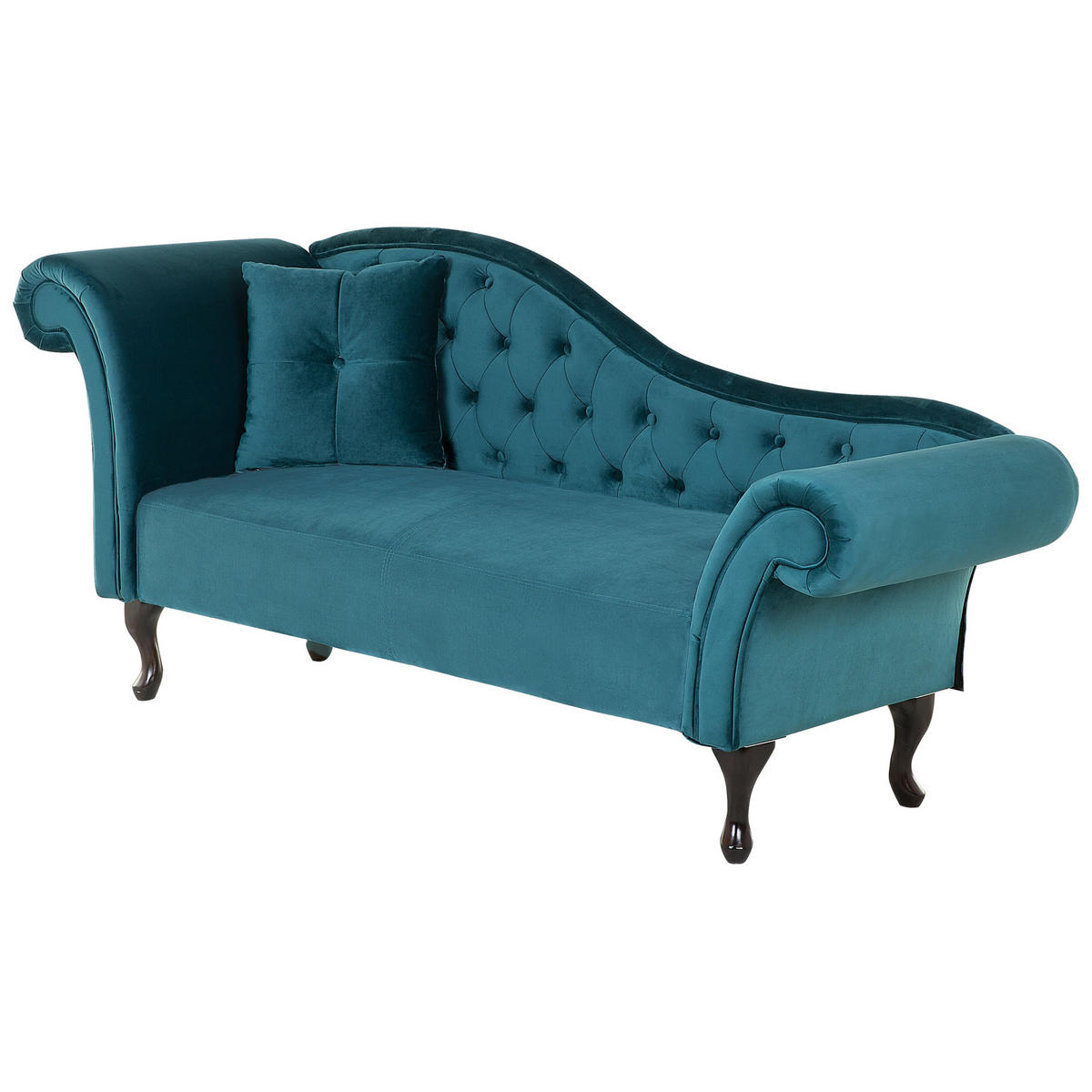 ČALOUNĚNÉ LEHÁTKO CHAISE LONGUE Sametová látka modrozelené levostranné Lattes - modrá, textil (188/87/59cm) - Beliani