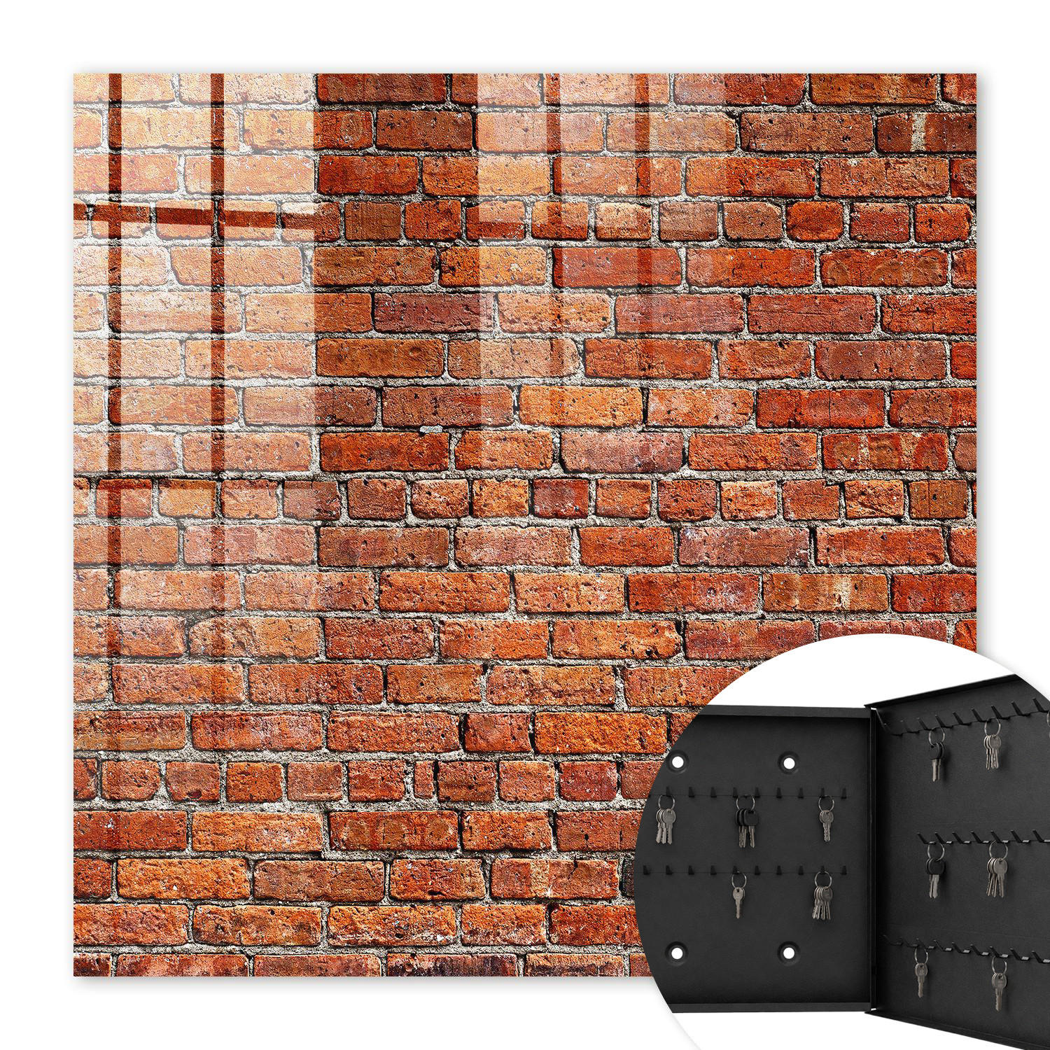 SCHLÜSSELBOX Schwarz 30x30 cm- Türöffnung nach rechts - Ziegelmauer - Rot, Metall (30/30/5cm) - TULUP