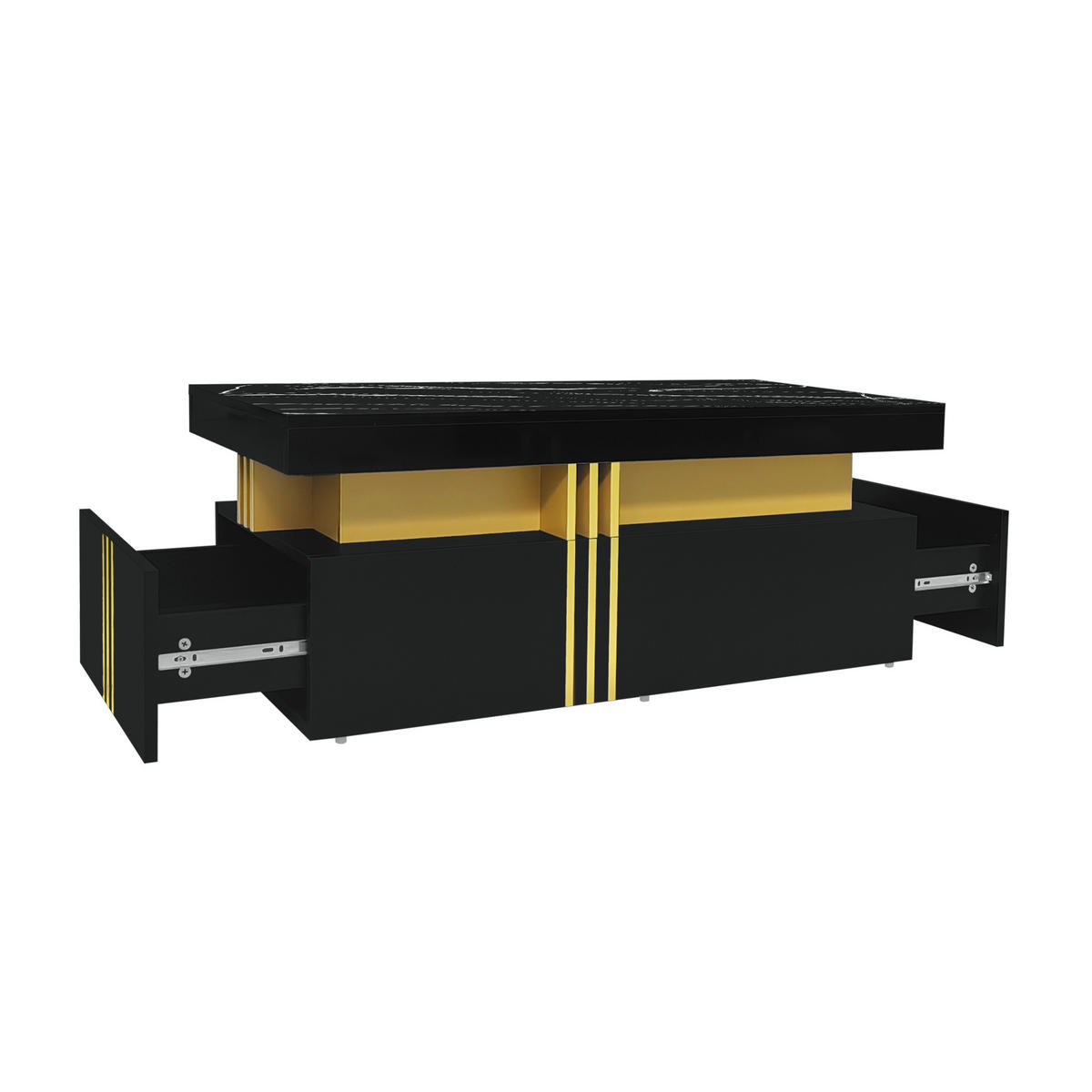 LOWBOARD 200/40/42 cm Schwarz aus Spanplatte mit Marmor-Optik - Schwarz, Holzwerkstoff (50/40/100cm) - OKMYHOME