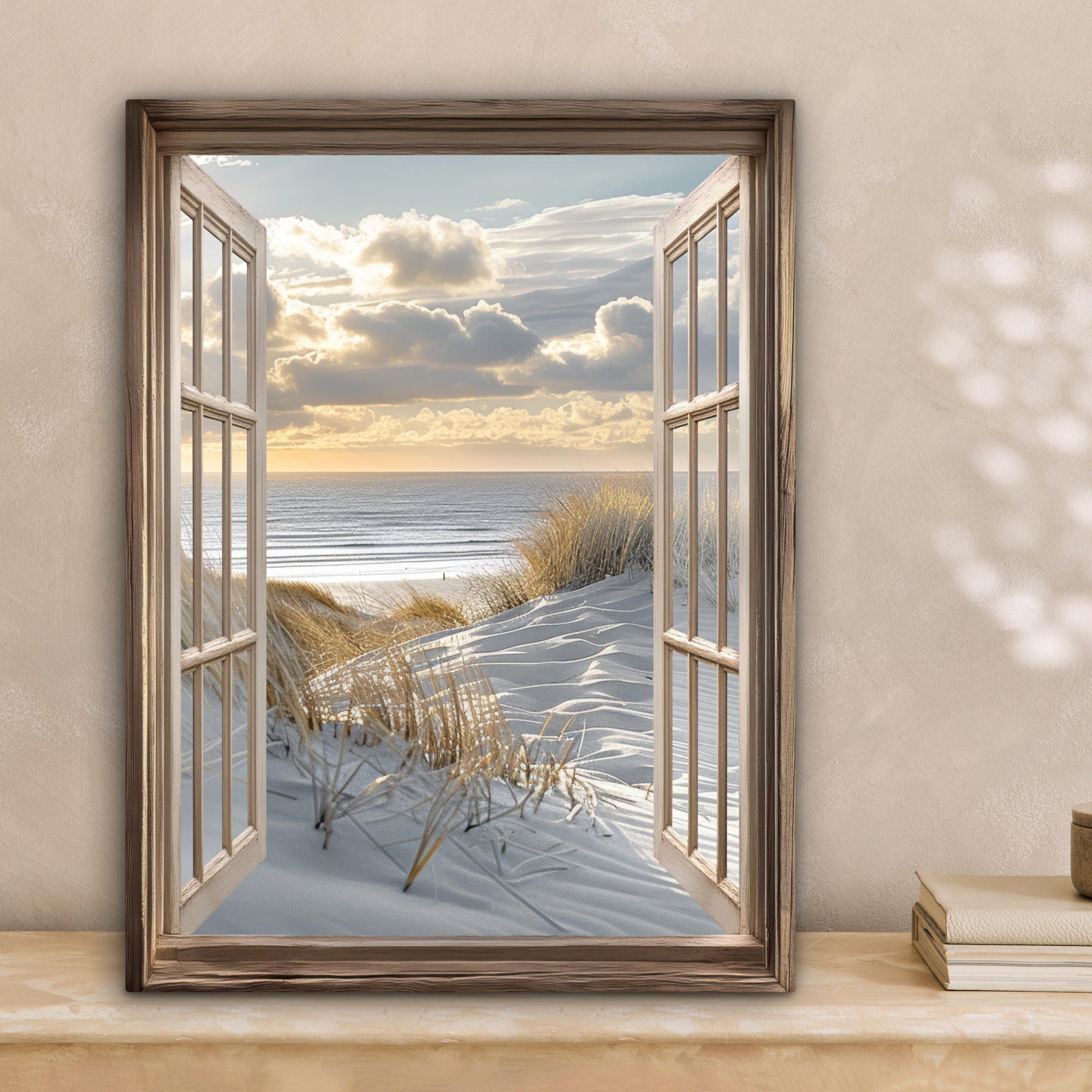 LEINWANDBILD Ausblick - Strand - Dünen - Meer - Natur 30x40 cm - Sandfarben, Textil (30/40cm) - MuchoWow