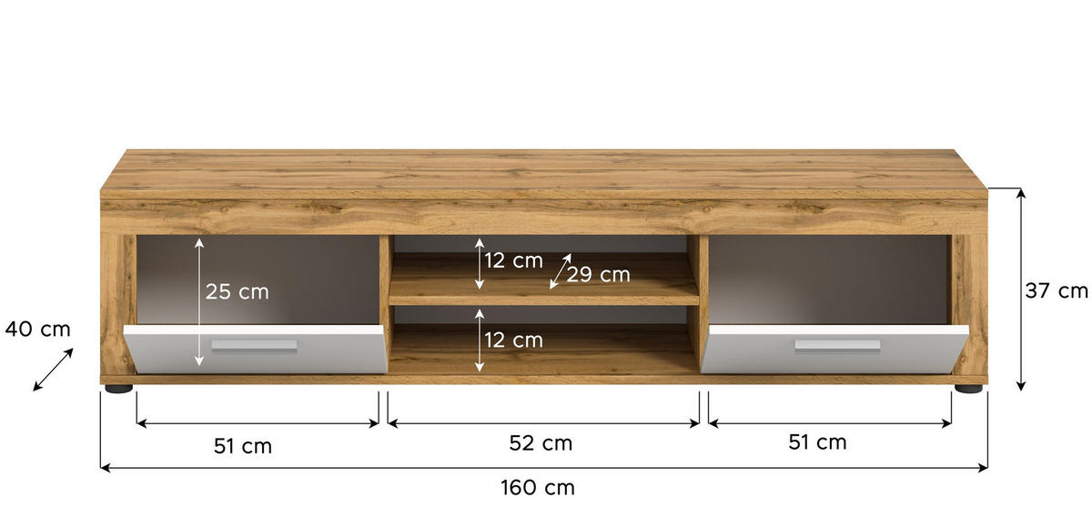 LOWBOARD JAM (B/H/T: ca. 160/37/40 cm) in Wotan Eiche Nachbildung/weiß - Eiche Wotan, Holzwerkstoff (160/37/40cm)