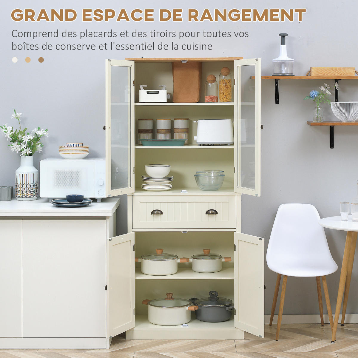 HIGHBOARD DE-11020 4 Türen (2 mit Glas) Beige - Weiß, Holzwerkstoff (40/182.5/76cm) - ComfortXL