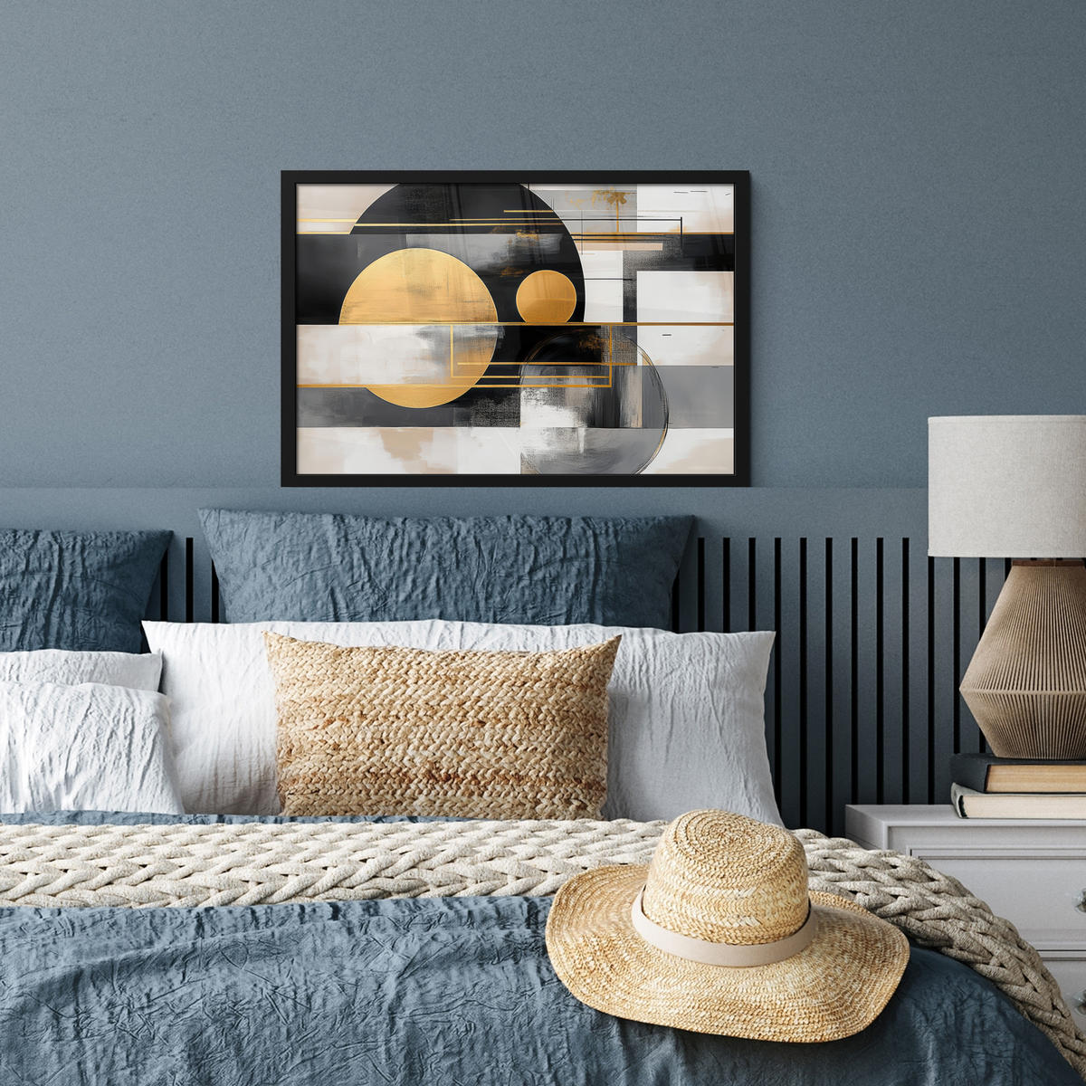 ZARÁMOVANÝ PLAGÁT Abstraktné - Zlato - Striebro - Tvary - Estetické - Moderné 60x40 cm - zlatá, papier (60/40cm) - MuchoWow