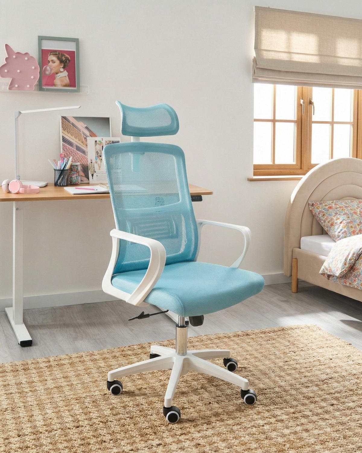 BÜROSTUHL Hellblau Monarch - Hellblau, Textil (46/110/62cm) - Beliani