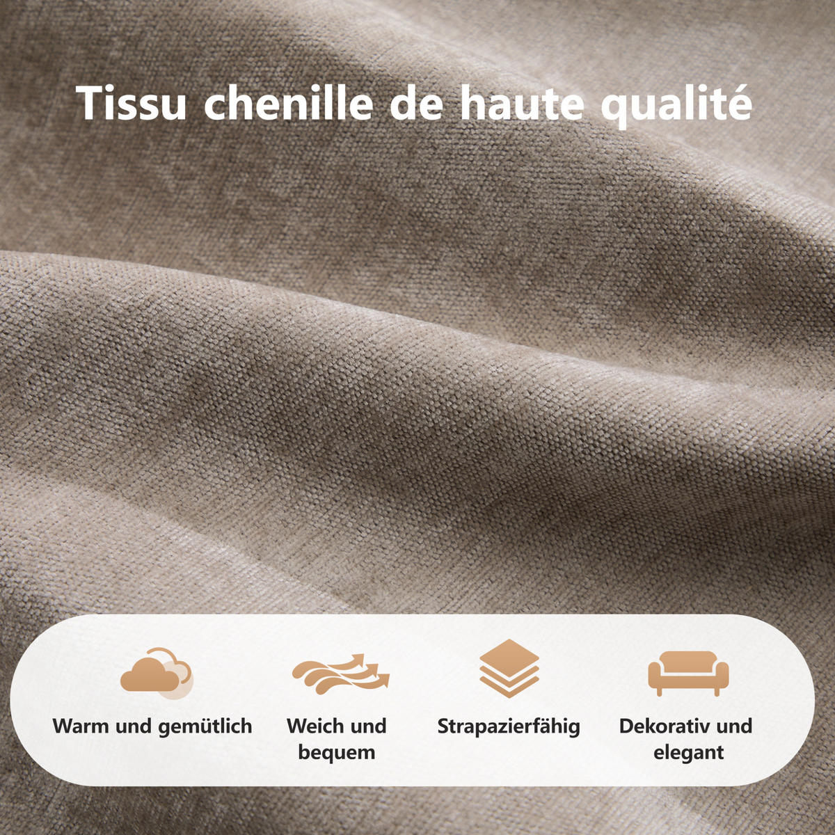 ECKSOFA 358/171/76 cm taupe aus Chenille ohne Montage mit flexiblem Loungesystem - Taupe, Textil (171/358cm) - OKWISH