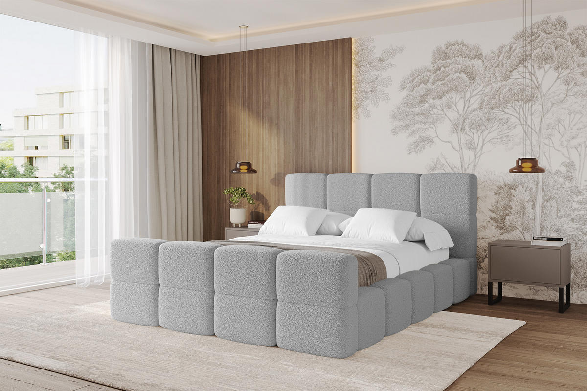 POLSTERBETT mit Bettkasten und Lattenrost mit Matratze H3/H4, Kopfteil, Boxbett, mit Stauraum - NATA-Z 160x200 Hellgrau - Hellgrau, Holzwerkstoff/Textil (160/200cm) - ALTDECOR