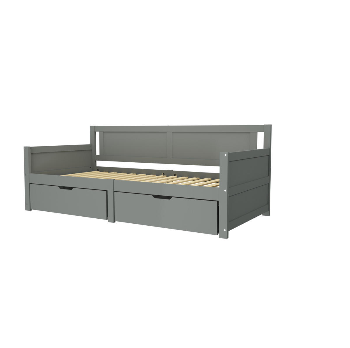 POLSTERBETT aus Massivholz 90x200 cm in Grau mit 2 Schubladen - Grau, Holz (90/200cm) - Modfu