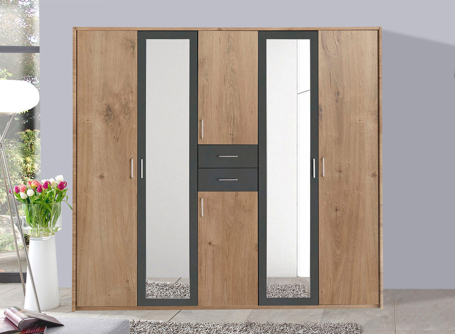 KLEIDERSCHRANK Diver Plankeneiche / graphit 225 / 58 / 207cm - Eichefarben/Graphitfarben, Holz/Holzwerkstoff (225/207/58cm) - Wimex