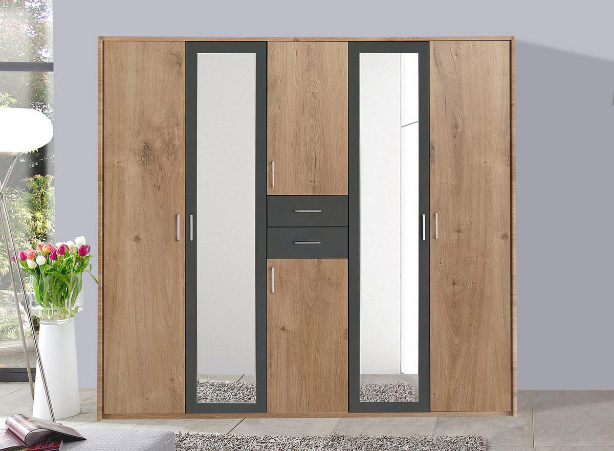 KLEIDERSCHRANK Diver Plankeneiche / graphit 225 / 58 / 207cm - Eichefarben/Graphitfarben, Holz/Holzwerkstoff (225/207/58cm) - Wimex