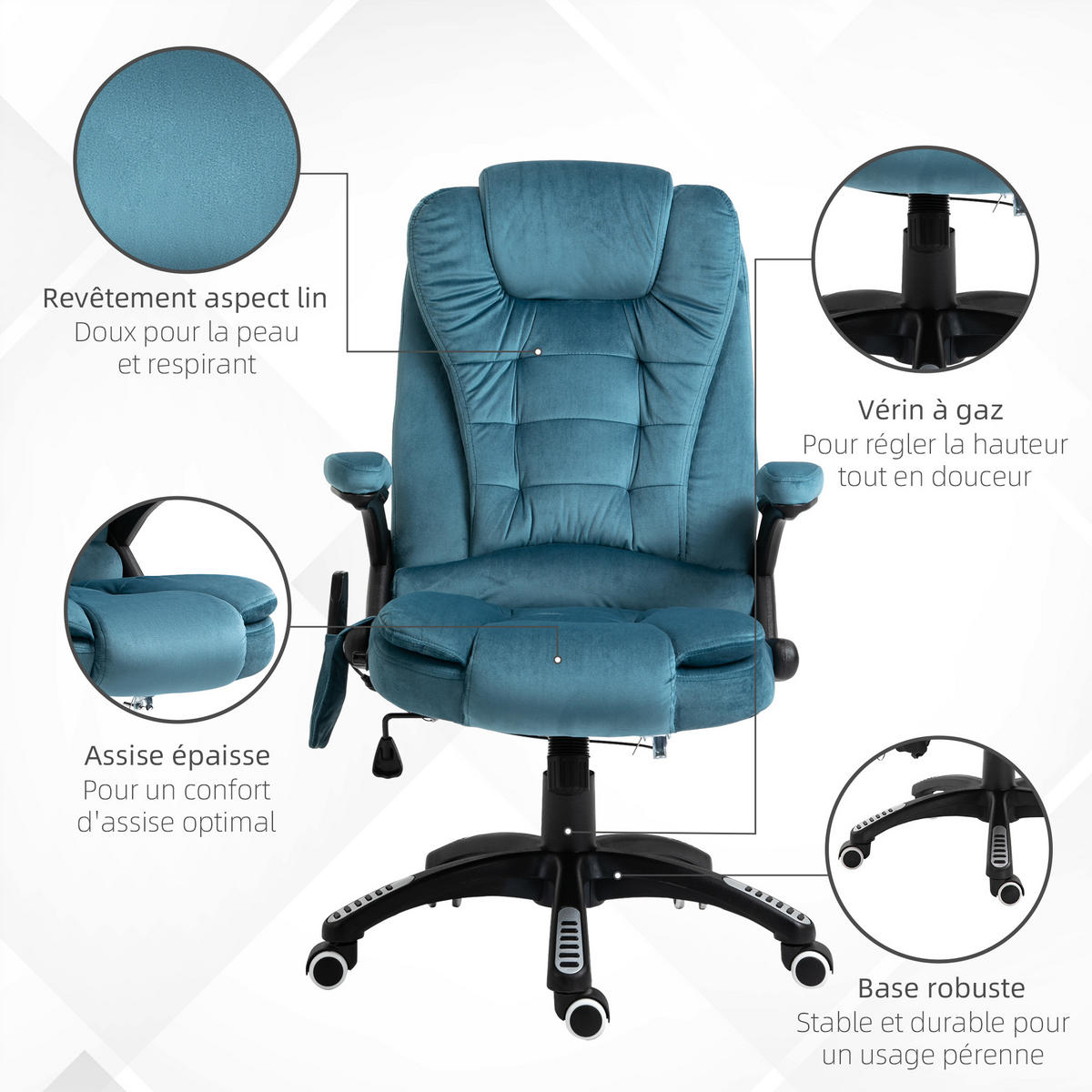 CHEFSESSEL DE-11651 mit Massage & Heizung Blau - Blau, Textil (72/120/68cm) - ComfortXL