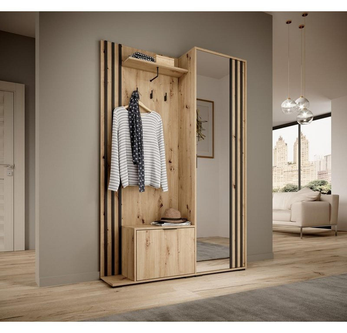 GARDEROBENPANEEL – 192 cm – Nelly – Eiche - Eiche Artisan, Holzwerkstoff (131/192/40cm) - hi-markt