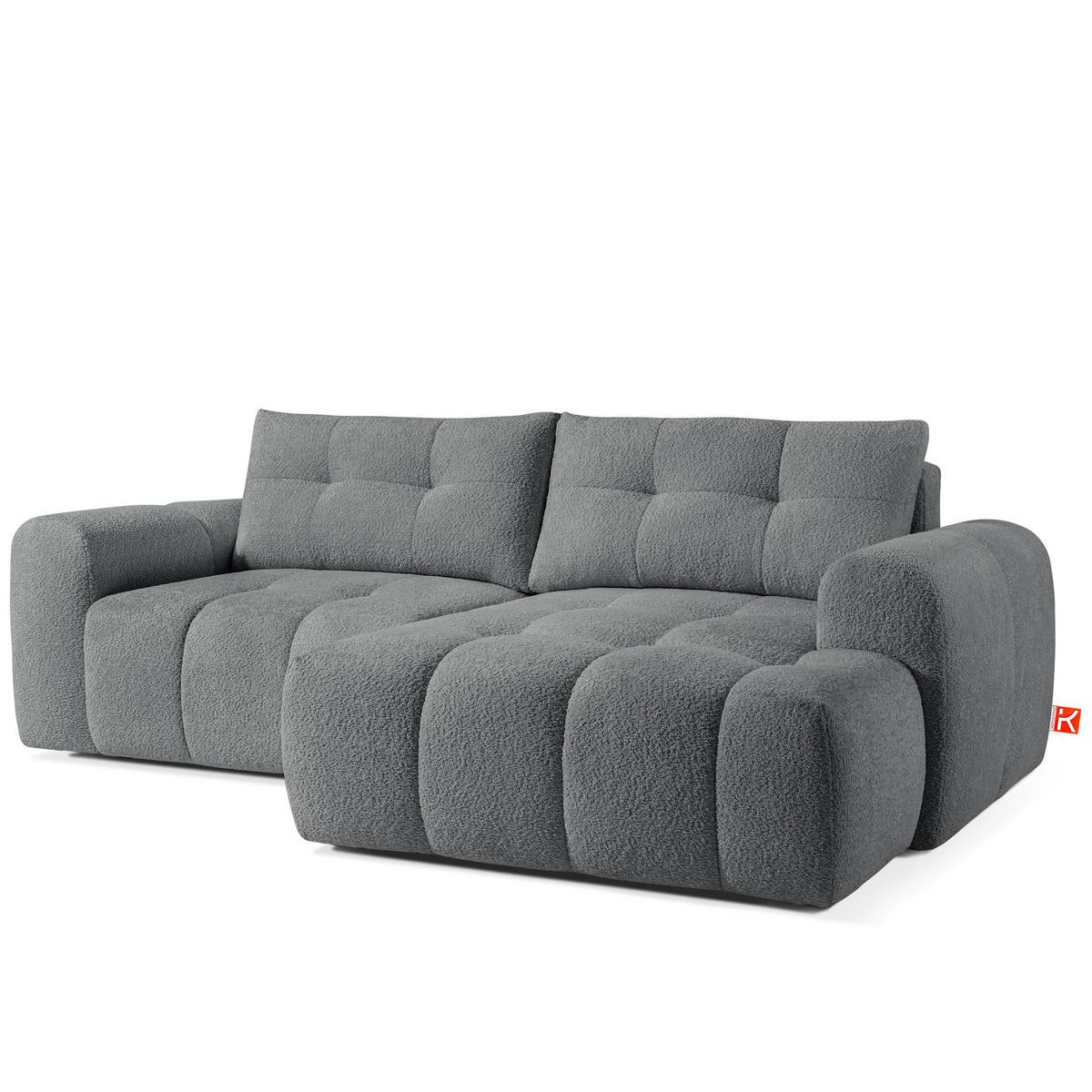 ECKSOFA RECHTS RAVIA, Bouclé, Dunkelgrau - Dunkelgrau, Holz/Textil (256/104cm) - KONSIMO®