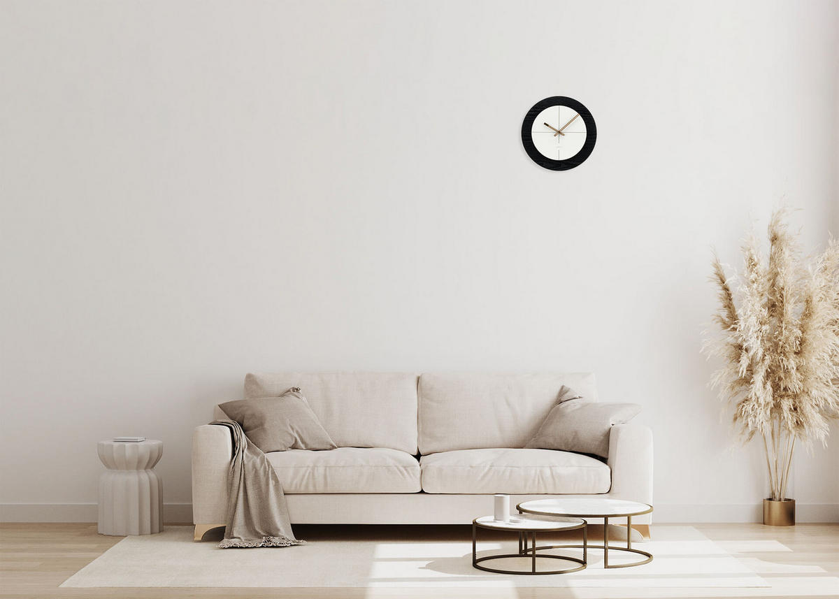 WANDUHR Design Schwarz-Weiß 40/40 cm - Schwarz, Holzwerkstoff (0.78/40/1cm) - ONZENO