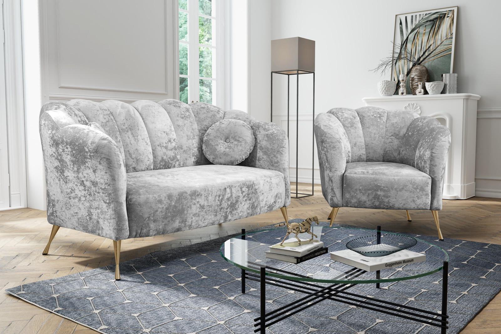 SITZGARNITUR Adria 2+1 - Goldfarben/Grau, Holzwerkstoff/Textil (242/78/83cm) - Ravio