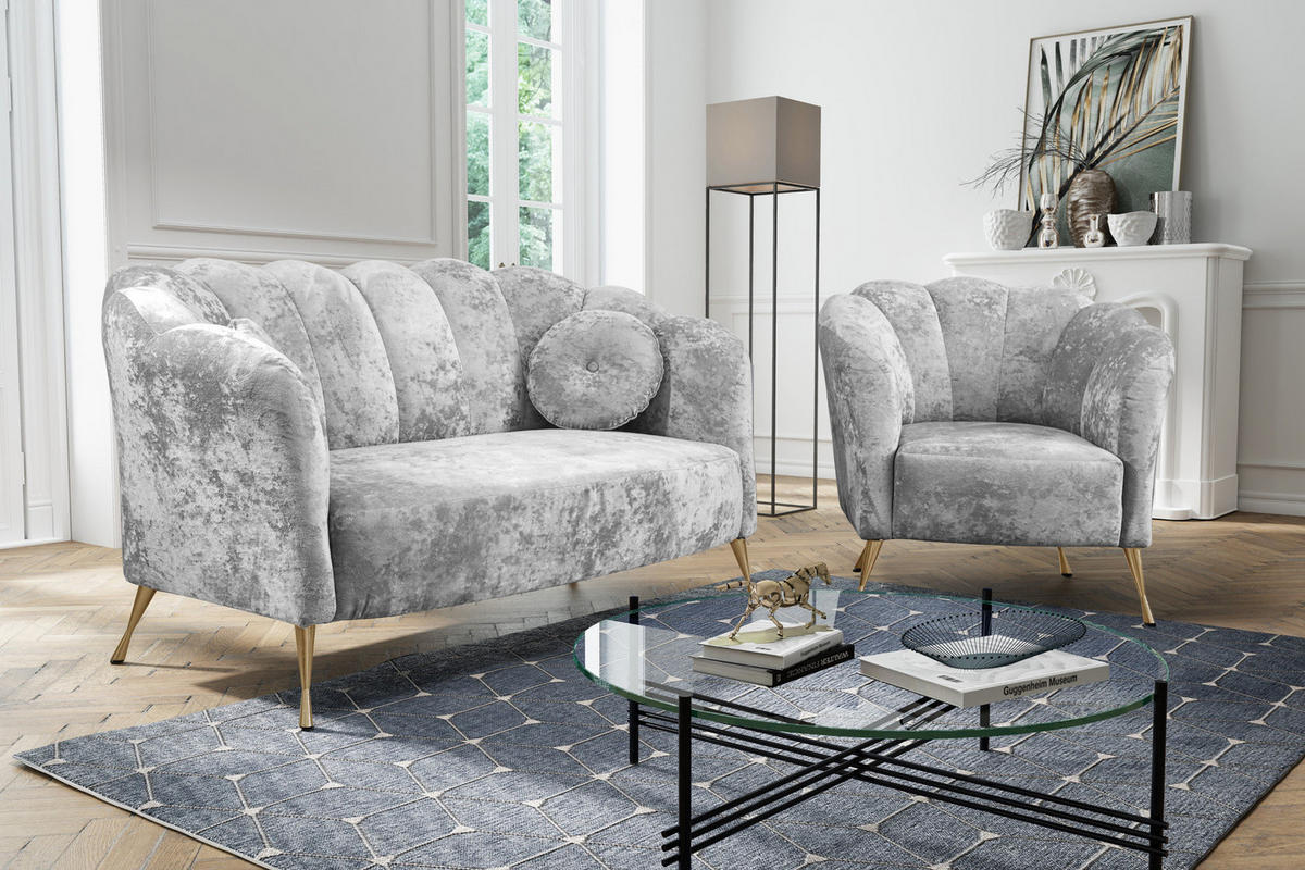 SITZGARNITUR Adria 2+1 - Goldfarben/Grau, Holzwerkstoff/Textil (242/78/83cm) - Ravio