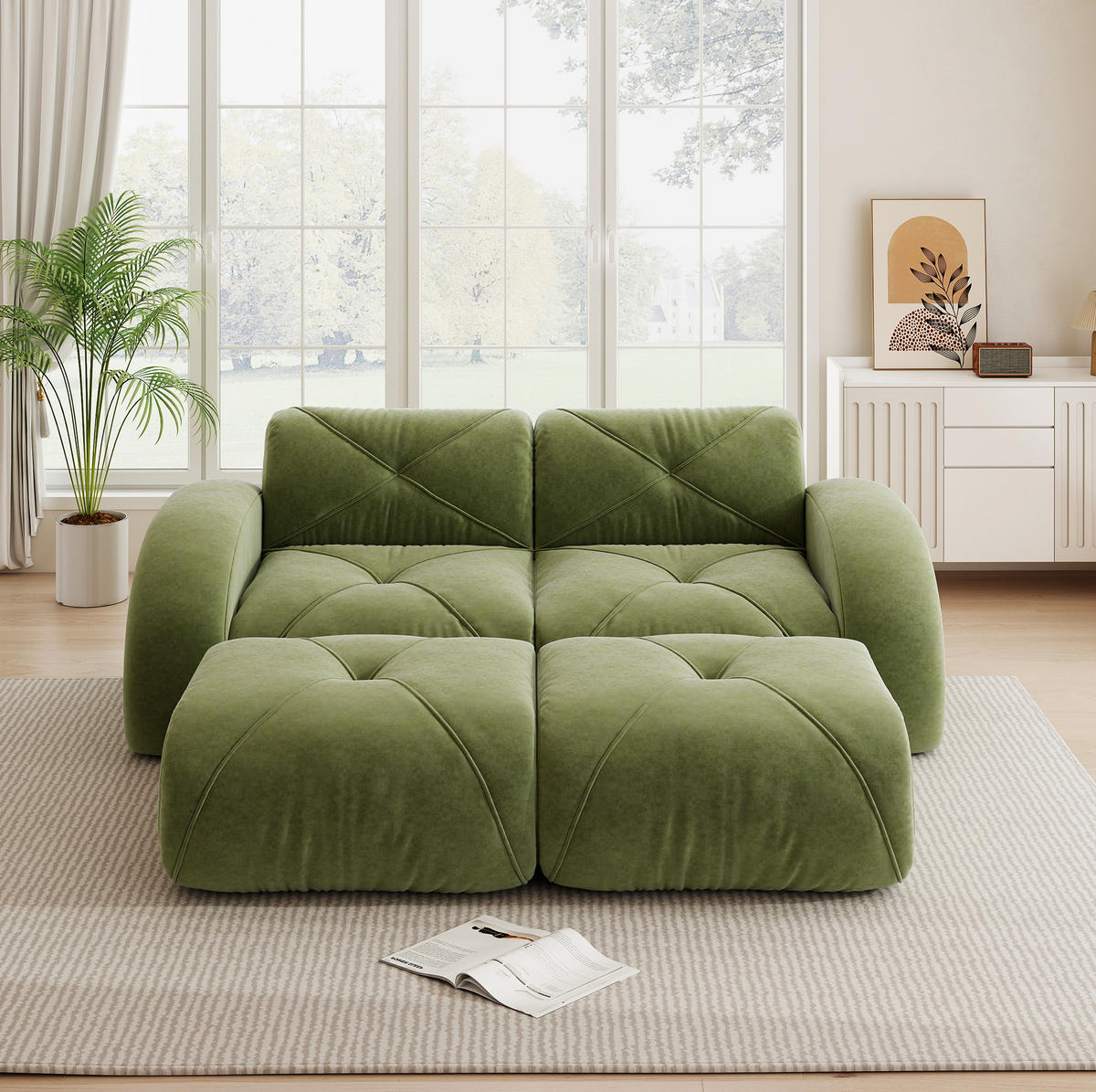 SOFA rahmenlos modular Chenille Green - Grün, Kunststoff (171/76/204.1cm) - Meubliv