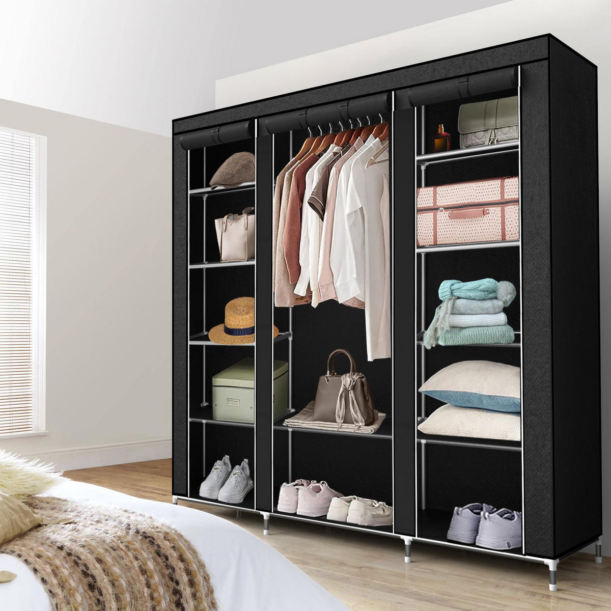 KLEIDERSCHRANK FALTBAR - Schwarz, Textil (45/175/150cm) - Intirilife