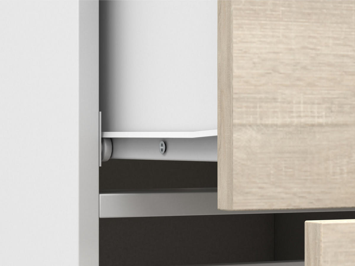 KOMMODE - Highboard IRYS MINI (Weiß + Sonoma) - Weiß/Sonoma Eiche, Holzwerkstoff (90/95/45cm) - Möblo