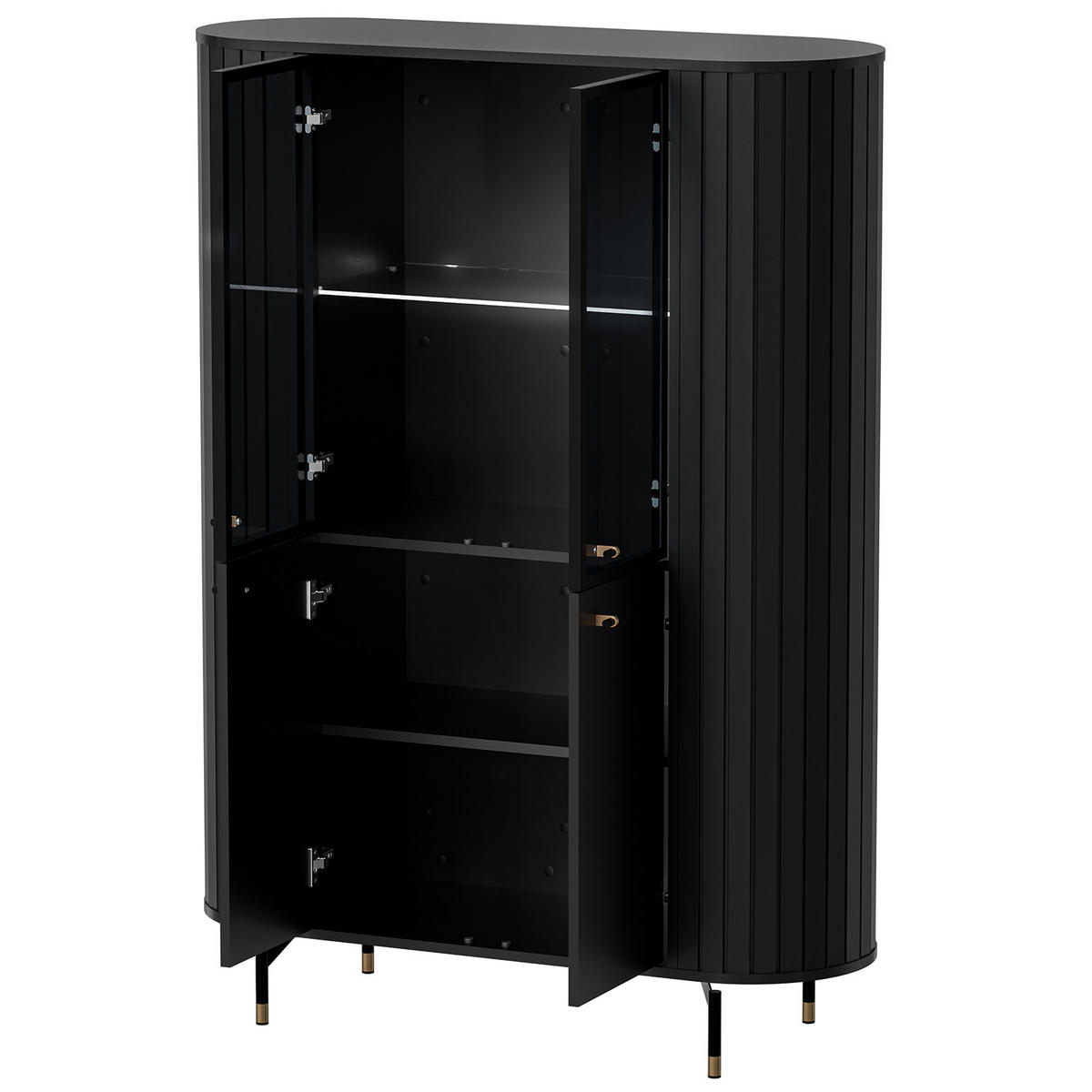 VITRINE Zalia mit Glastüren und Stauraum, mit LED-Beleuchtung, im Retro-Stil, 112 cm, Schwarz - Schwarz, Holzwerkstoff (112/155/40cm) - Beautysofa