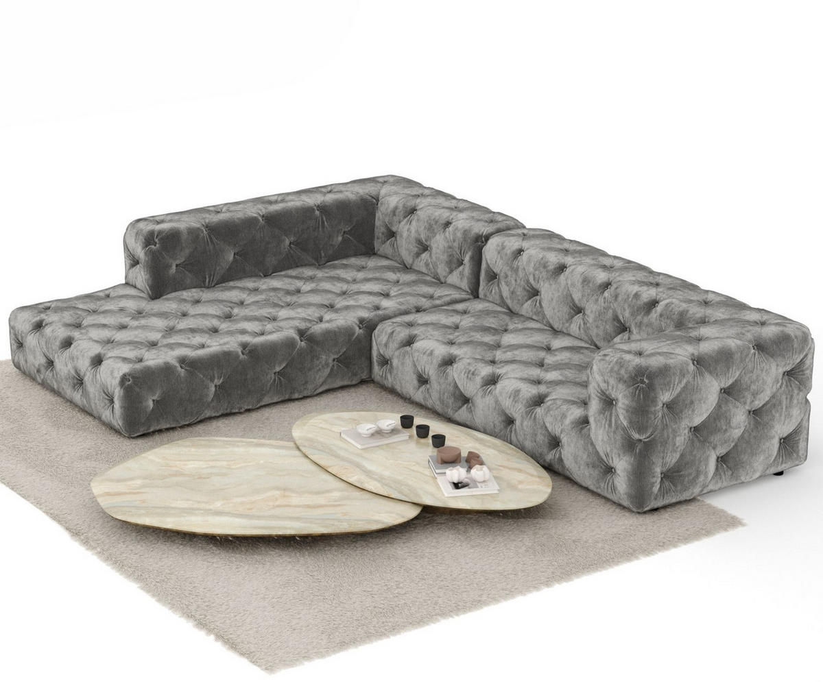 ECKSOFA Cosimo Grau Chenille - Schwarz/Grau, Holz/Holzwerkstoff (325/228cm) - Maison de Reve