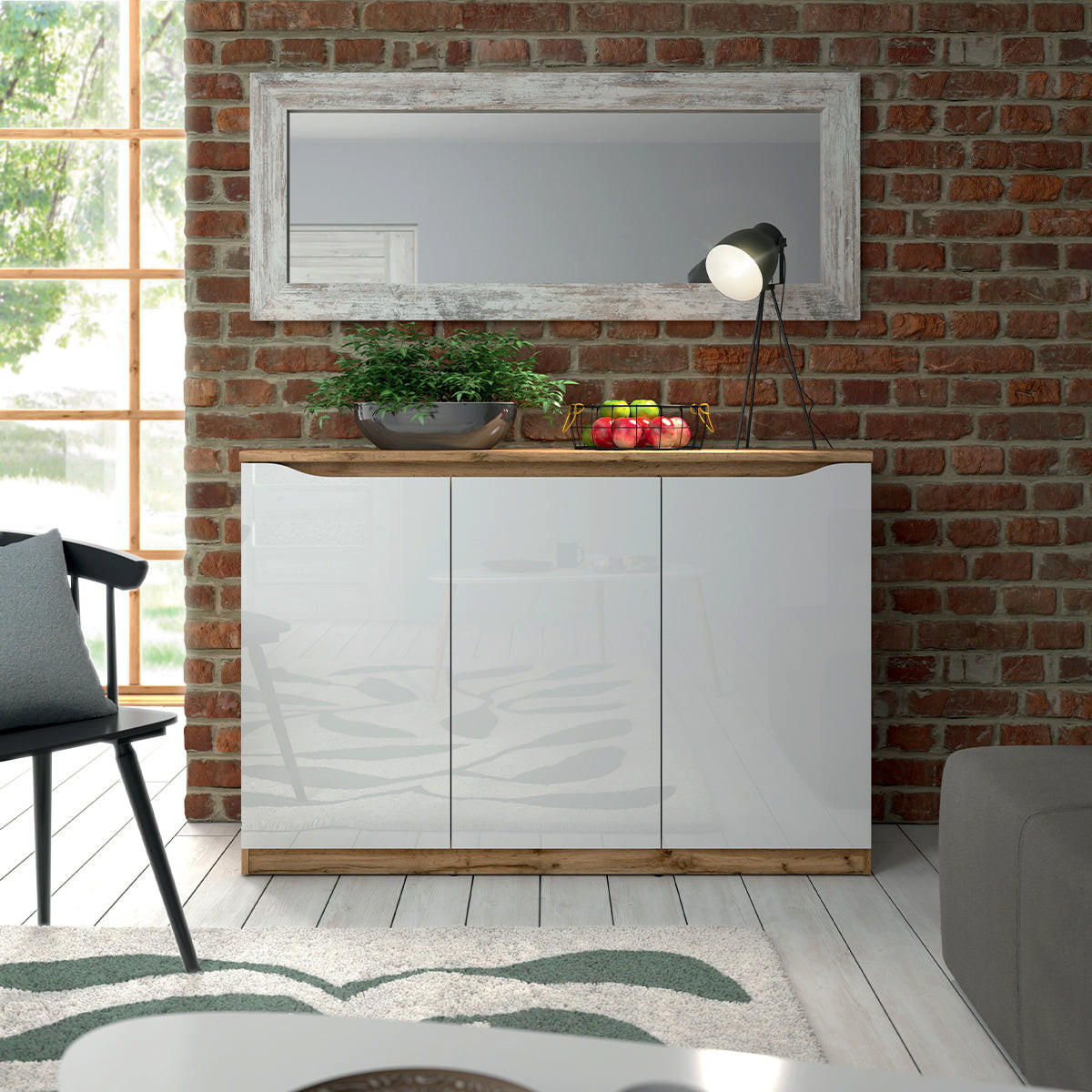 SIDEBOARD June Weiß und Holz - Weiß, Holzwerkstoff (135/92/40cm) - Petits-meubles