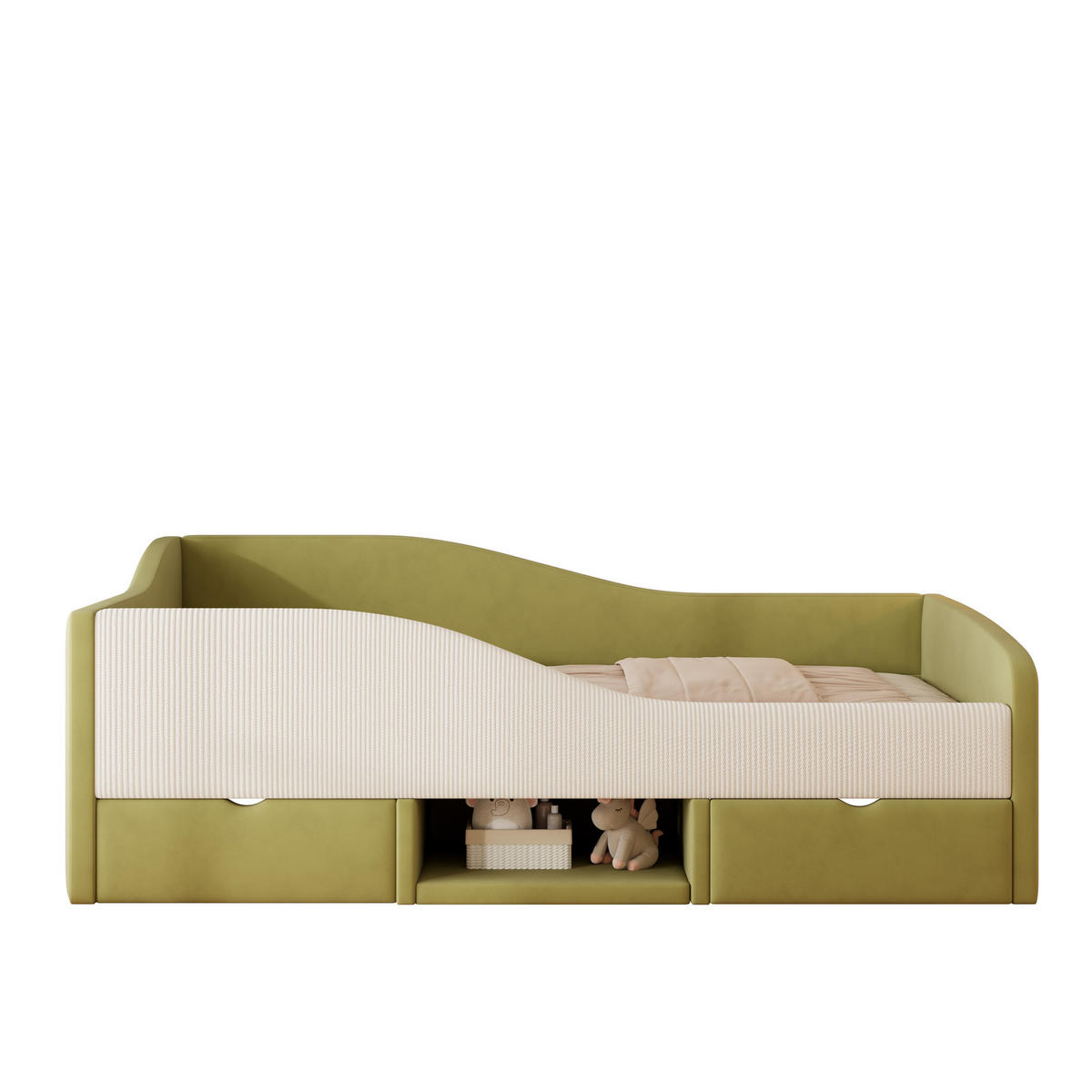 POLSTERBETT 90/190 cm dunkelgrün mit Stauraum und Sicherheitsgitter - Grün, Textil (90/190cm) - OKWISH