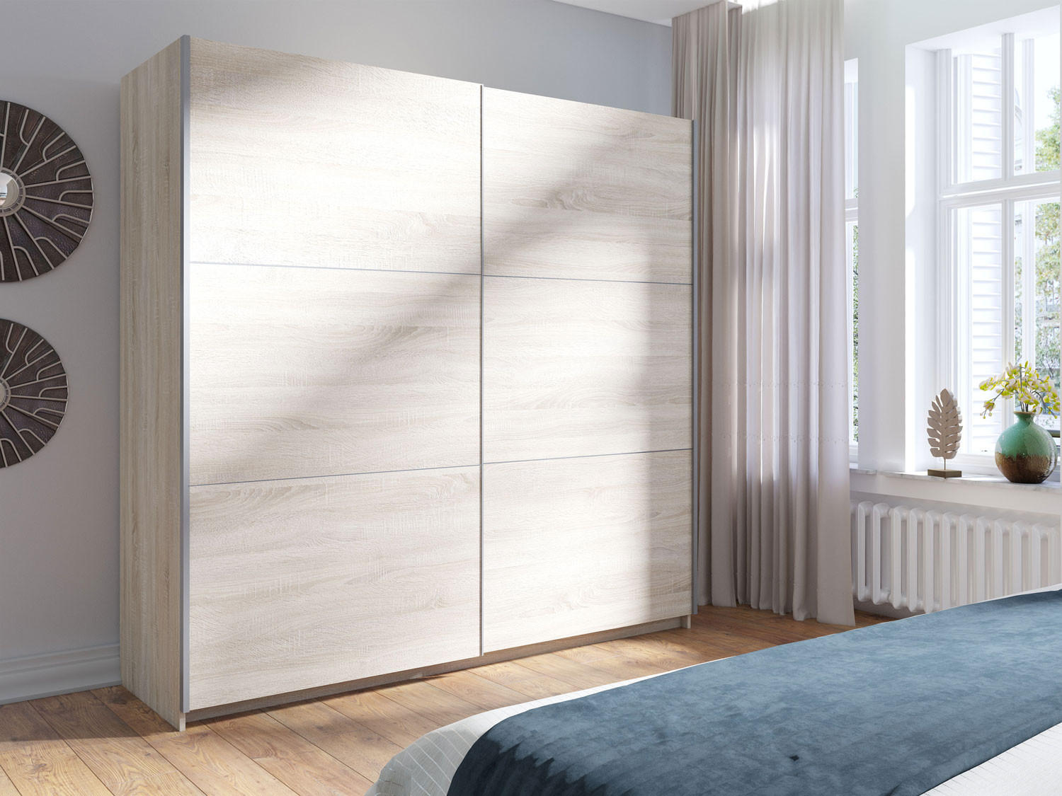 SCHWEBETÜRENSCHRANK Arsala sonoma eiche 200 cm / 62 cm / 207 cm - Braun/Sonoma Eiche, Holz/Holzwerkstoff (201/207/62cm) - Feldmann-Wohnen