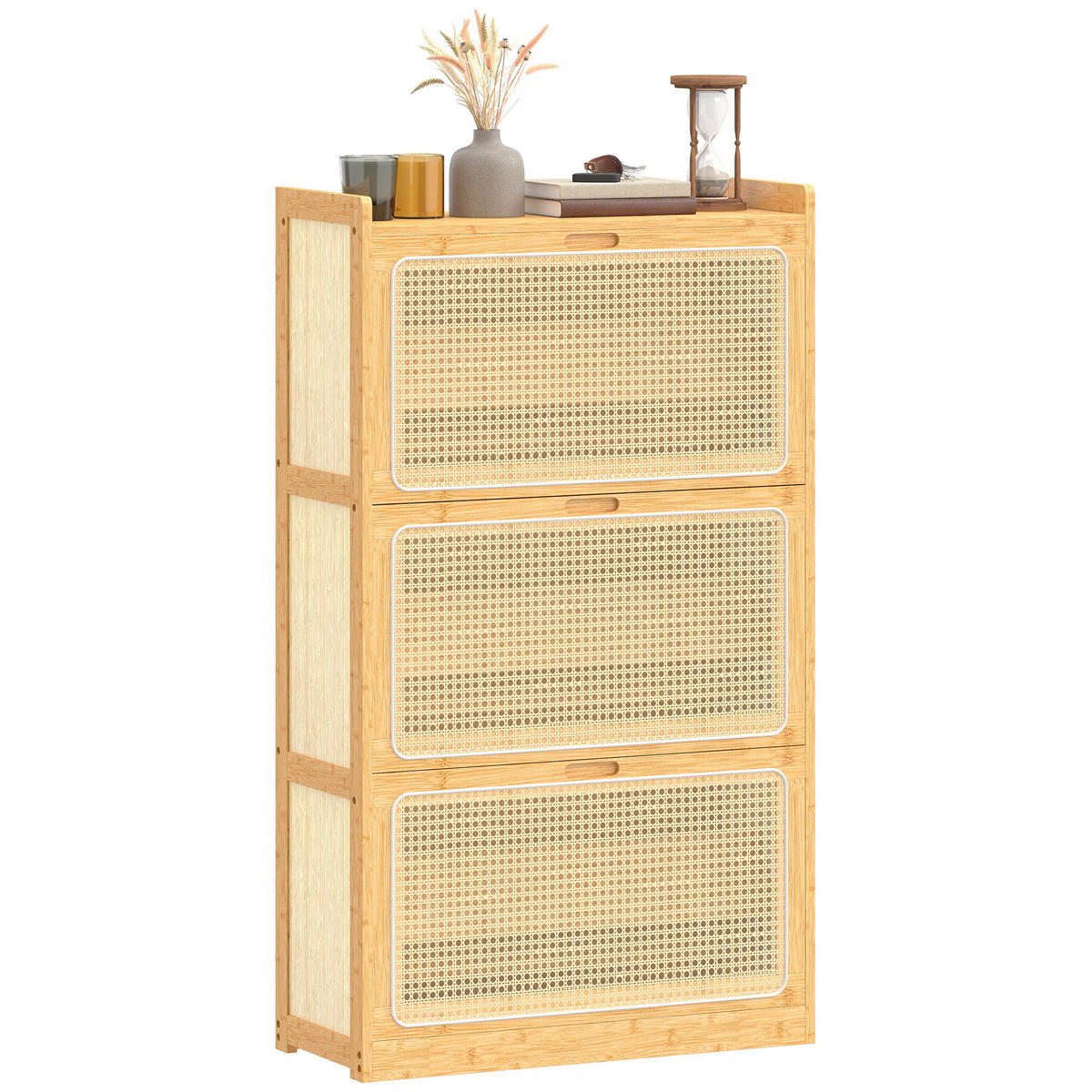 SCHUHSCHRANK,3 Klappschubladen für 14 Paar 69x29x119,8cm,naturholz - Beige, Holzwerkstoff (69/119.8/29cm) - Vallsero
