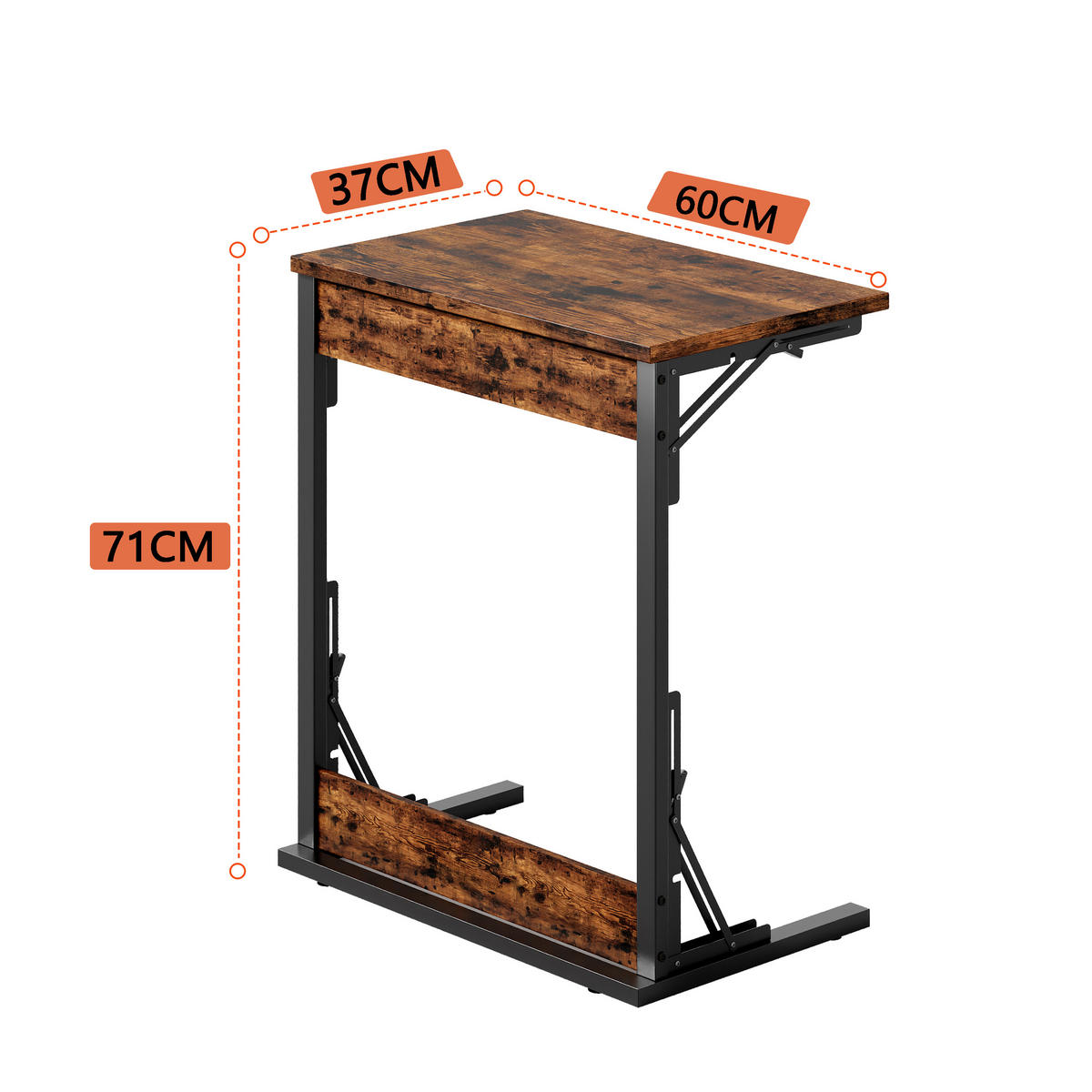BEISTELLTISCH 60/37/71 cm Rustic Brown aus Eisen klappbar stapelbar - Braun, Holzwerkstoff (60/37/71cm) - OKWISH