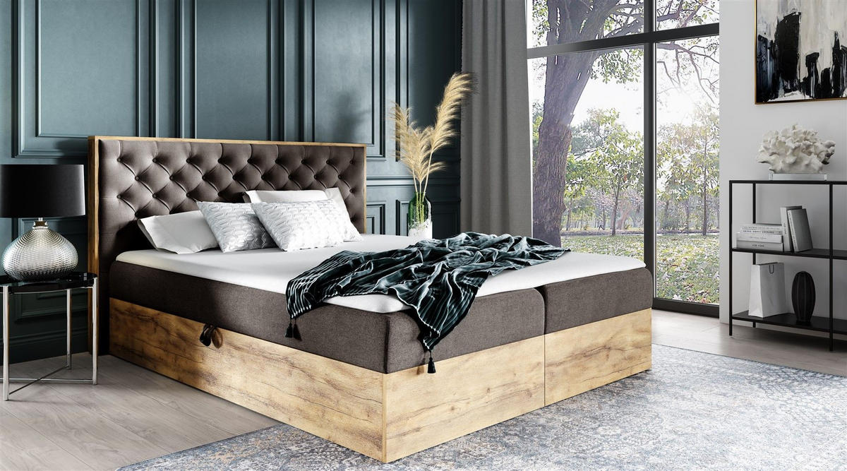 BOXBETT Diona Faro - Braun, Holzwerkstoff/Textil (200/200cm) - Fun Möbel
