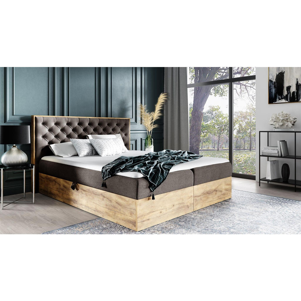 Thumbnail - Fun Möbel Boxbett, Braun, Textil, 140x200 cm, Schlafzimmer, Betten, Boxspringbetten