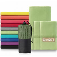 SPORTHANDTUCH microfiber 3er-Set , 180/90 cm & 2 x 80/40 cm,Grün - Grün, Textil (180/90cm) - Blumtal