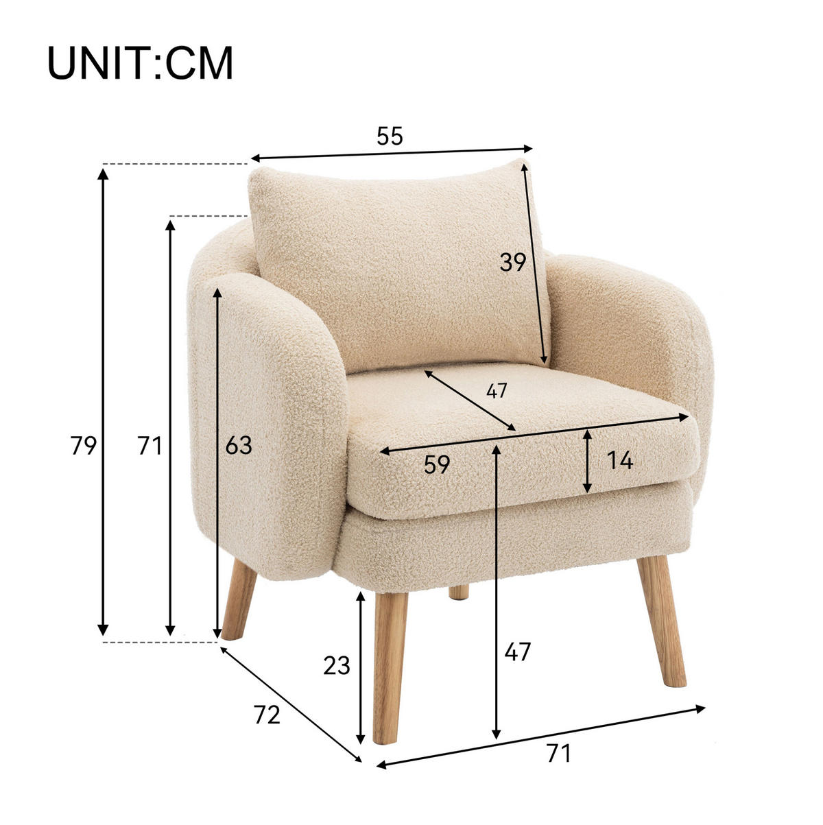 SESSEL 71/72/71 cm in Beige aus Teddy-Samt mit Kissen - Beige, Textil (72/71/71cm) - Flora Grace