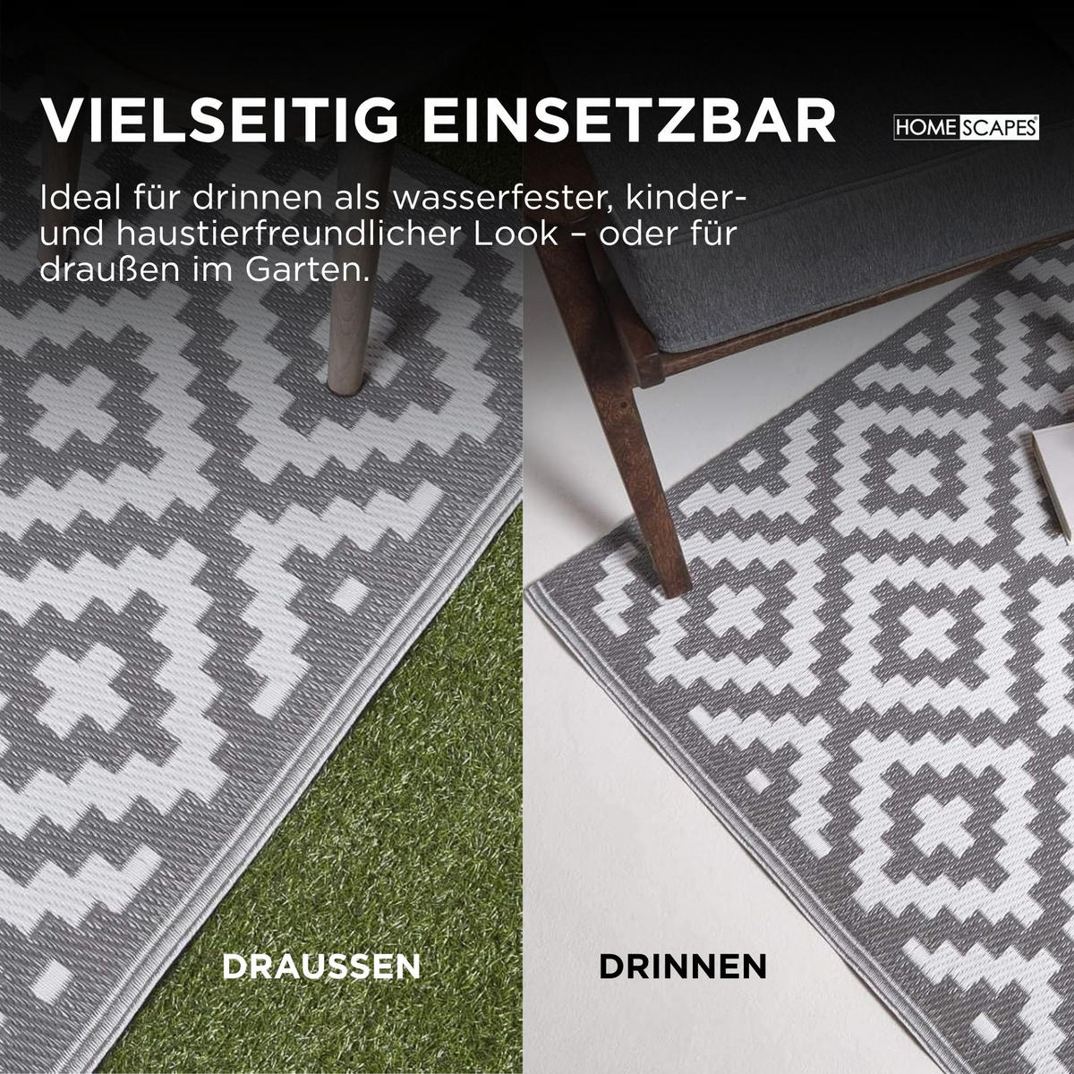 OUTDOORTEPPICH Zoe, geometrisch gemustert 150/240 cm - Hellgrau, Kunststoff (150/240cm) - Homescapes
